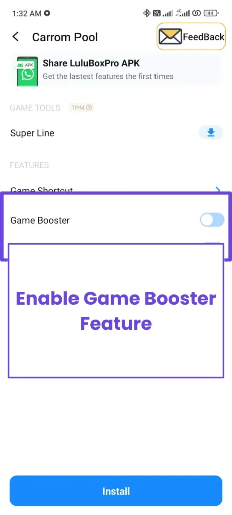 An option for enabling Game Booster mode for a specific game
