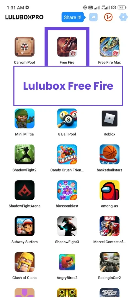 Lulubox Free Fire game in Lulubox Pro