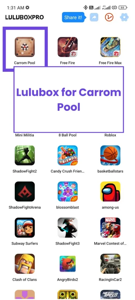 Lulubox Carrom Pool game in Lulubox Pro