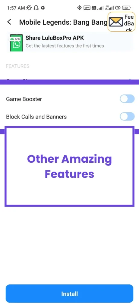 Block Calls & Notifications and Game Booster features in Lulubox ml